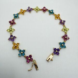 ~7.25" Multi-stone "flower"‎ 14kt yellow gold tennis bracelet!